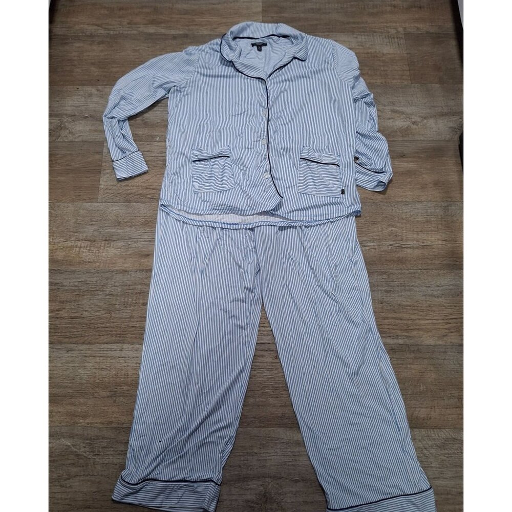 Simply Vera Vera Wang Womens Blue & White Striped Pajama Set XL Long Sleeves